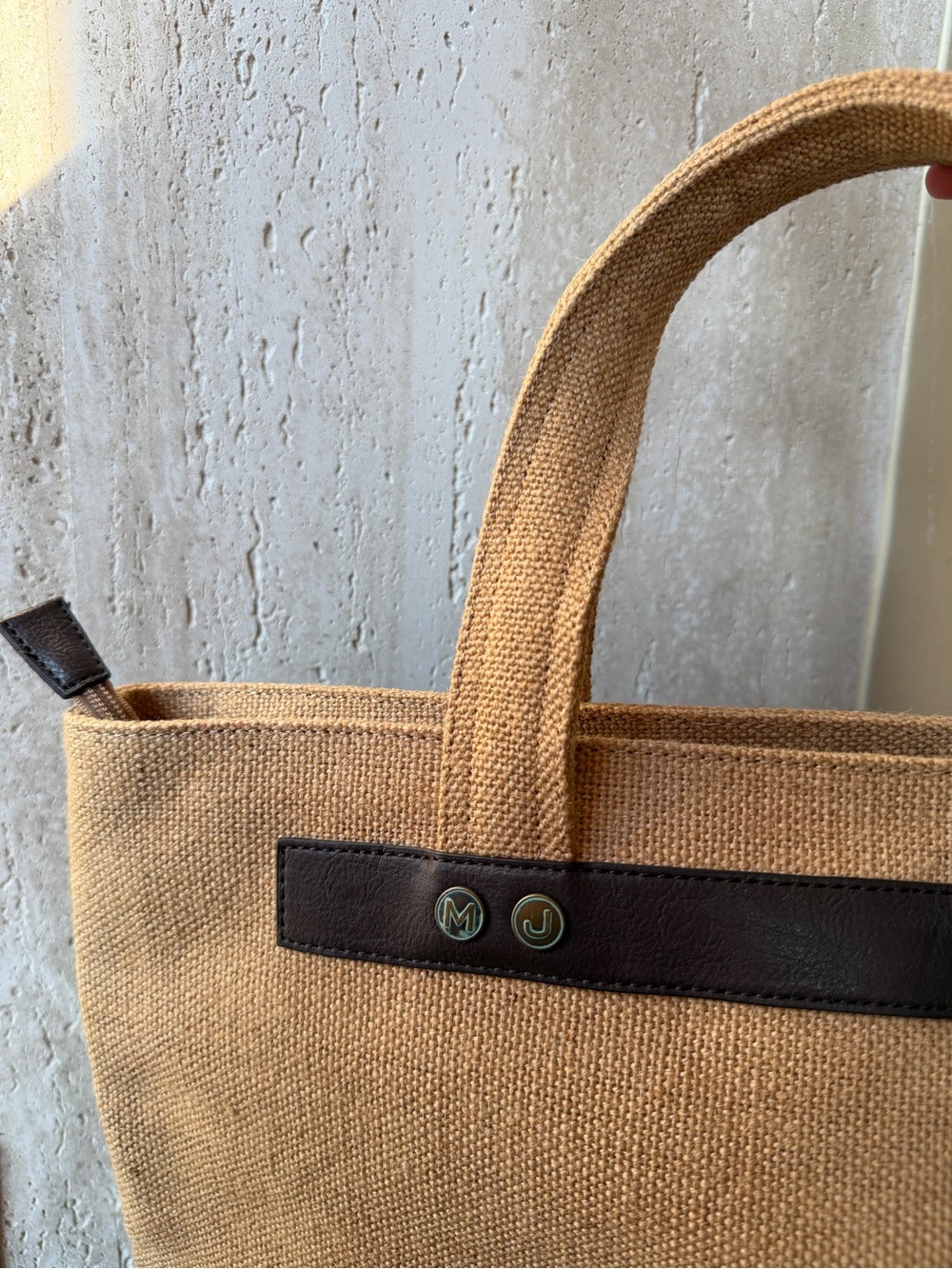Marc Jacobs Burlap Tote Bag Leather Trim Natural Tan Designer - Picture 5 of 7